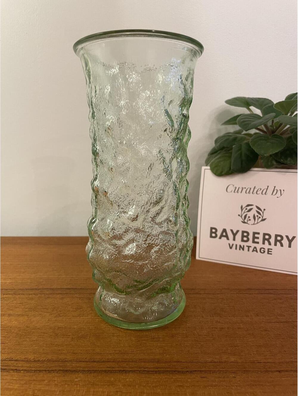 E.O. Brody Light Green Glass Vase Crinkle Texture Tree Bark 8.5” #110